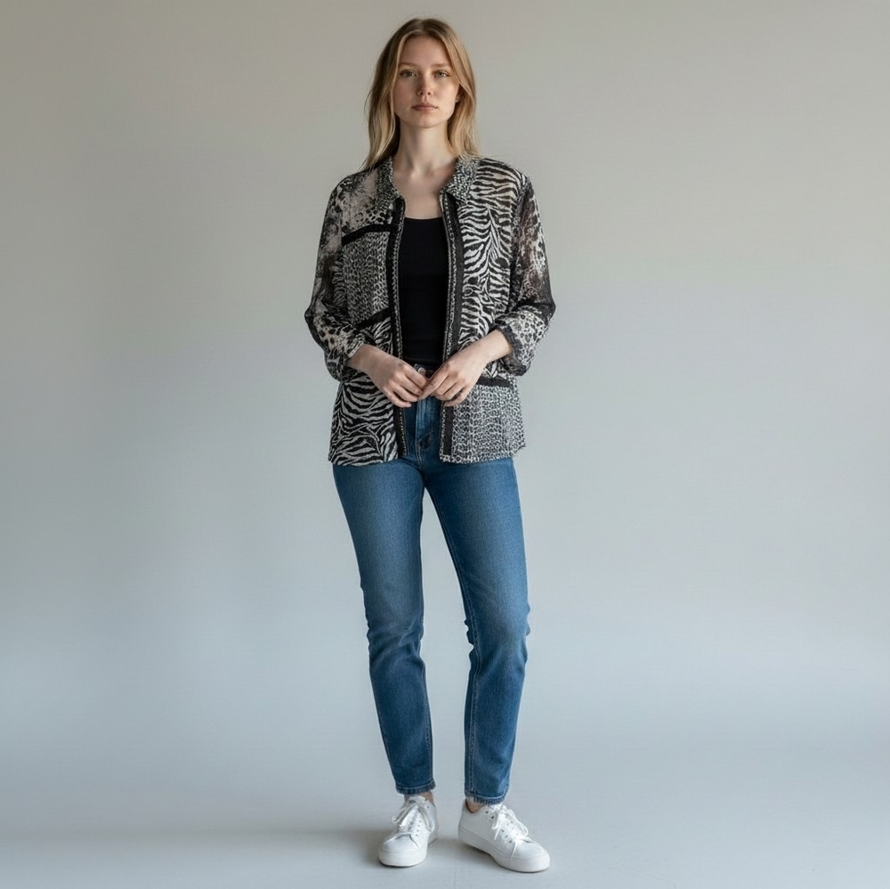 Multiples Mixed Animal Print Zip Front Jacket/Shirt Size L